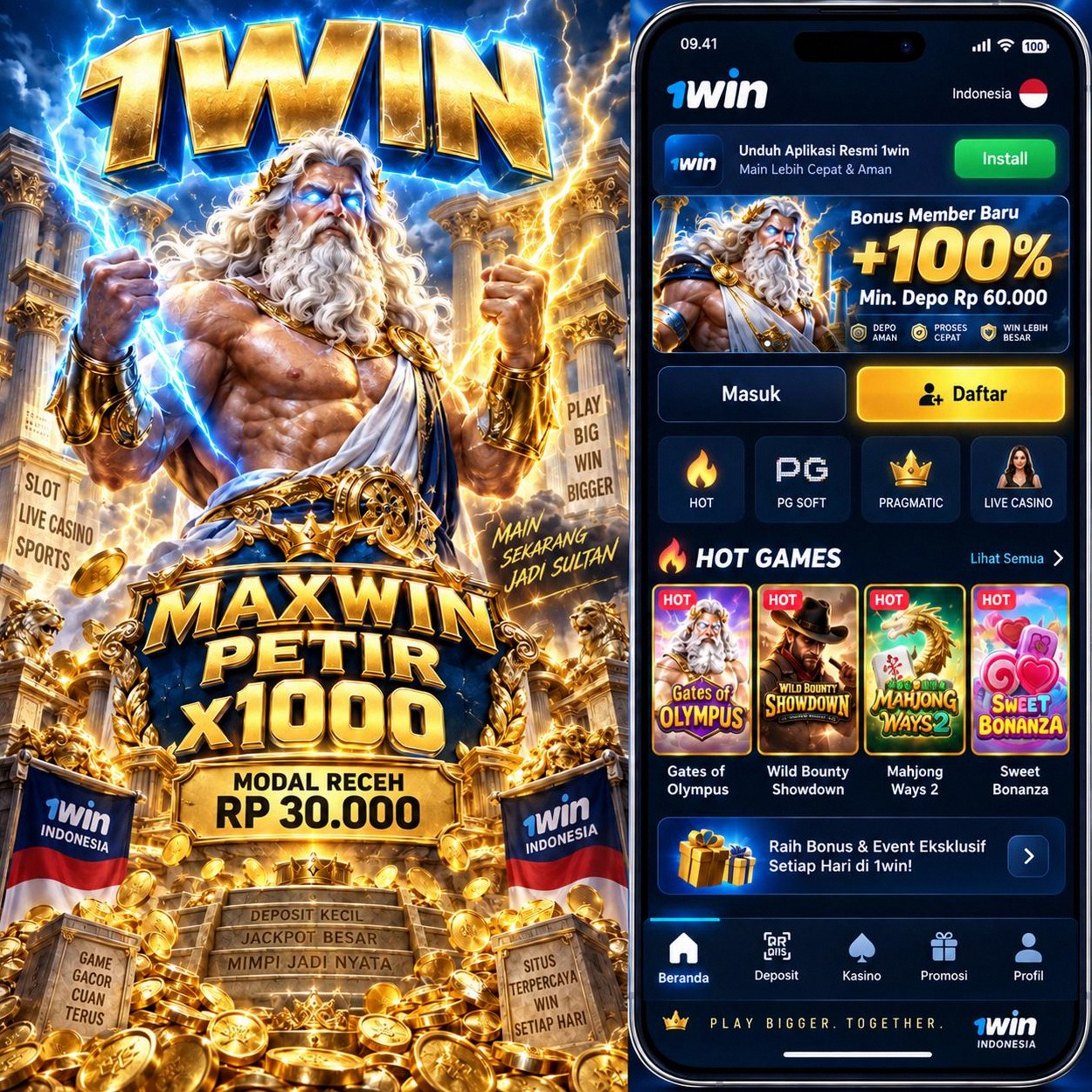 Tampilan pertama 1win